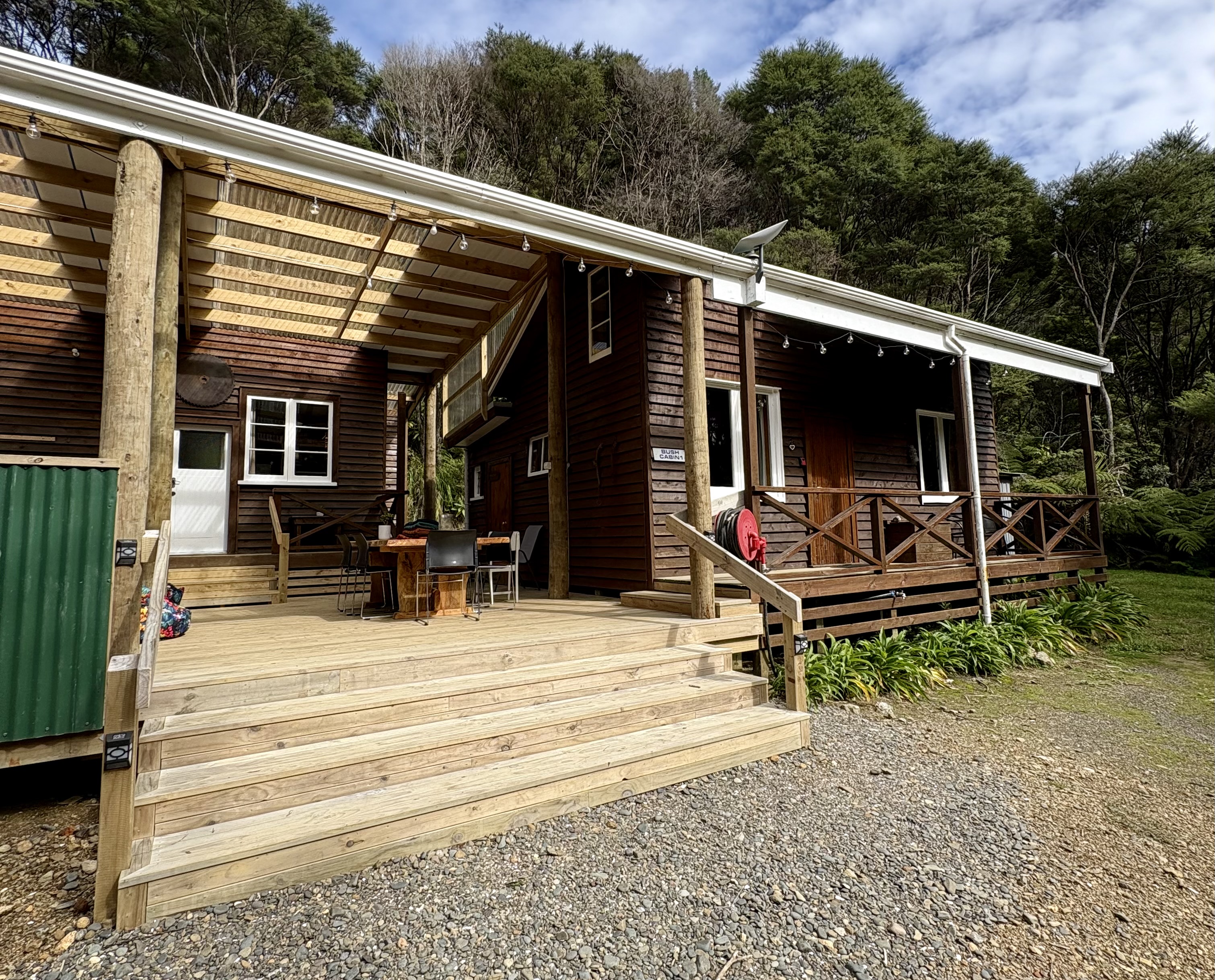 Eco-friendly off-grid bush cabin at Whitestar Station, tucked into protected native forest in Colville, Coromandel